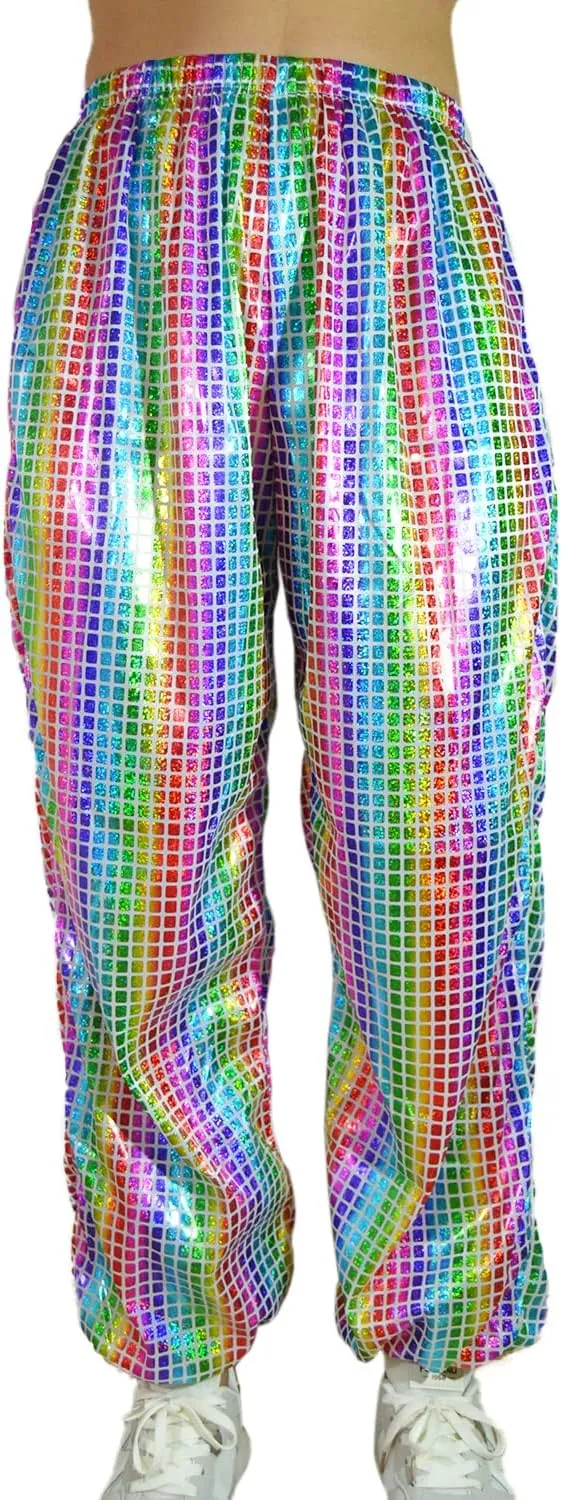 Aelidiya Night Club Metallic Hologram Shiny Pants Party Trousers Sports Active Pants