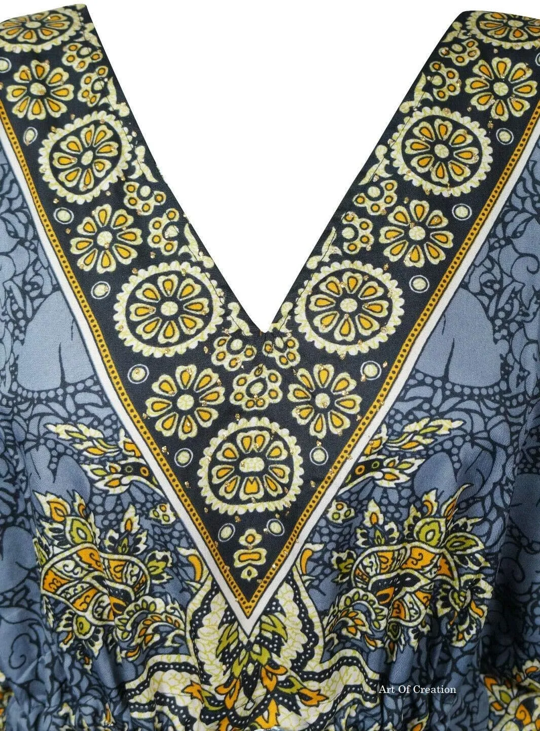Art Of Creation Kaftan Dress Kimono Maxi Style Casual Dress for Women V-Neck 3/4 Sleeve Top Printed Free Size