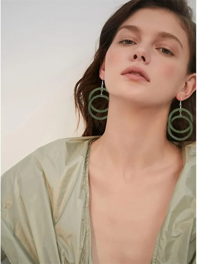 Bohemian Unique Handmade Wooden Hoop Splicing Earrings Retro Statement Colorful Contrast Wood Geometric Lightweight Dangle Drop Earrings for Women