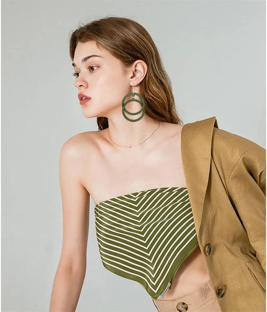 Bohemian Unique Handmade Wooden Hoop Splicing Earrings Retro Statement Colorful Contrast Wood Geometric Lightweight Dangle Drop Earrings for Women
