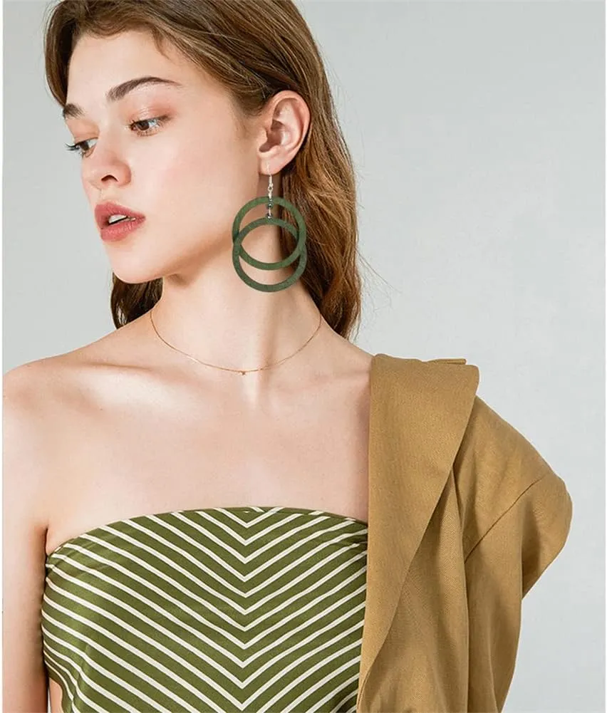 Bohemian Unique Handmade Wooden Hoop Splicing Earrings Retro Statement Colorful Contrast Wood Geometric Lightweight Dangle Drop Earrings for Women