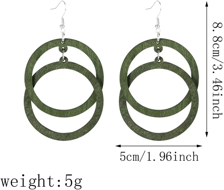 Bohemian Unique Handmade Wooden Hoop Splicing Earrings Retro Statement Colorful Contrast Wood Geometric Lightweight Dangle Drop Earrings for Women