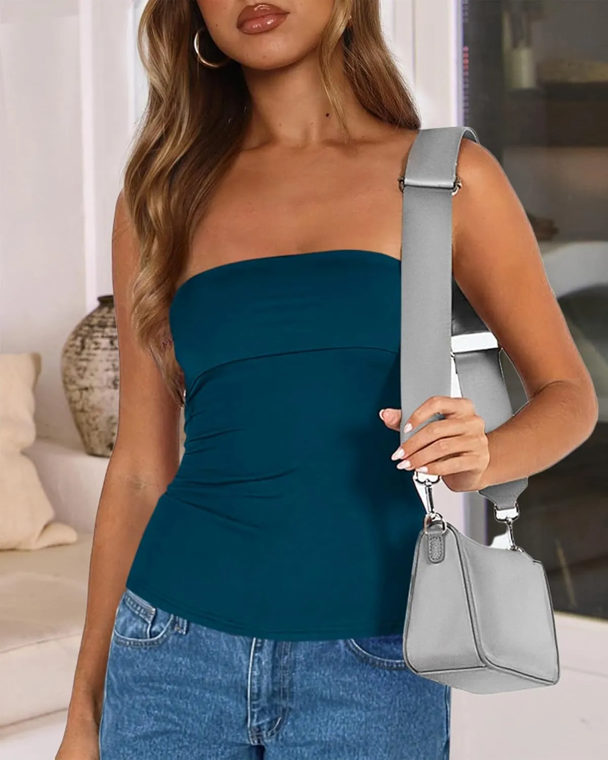 BTFBM Womens Strapless Tube Tops Summer Spring Clothes 2025 Trendy Casual Ruched Stretchy Going Out Bodycon Bandeau Top