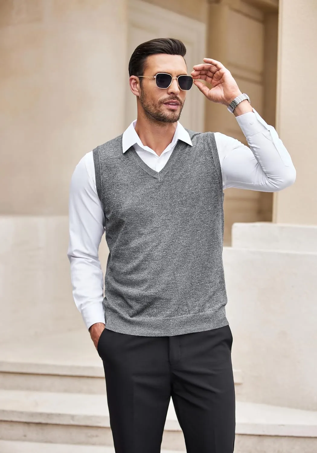 COOFANDY Men's Sleeveless Sweater Vest Lightweight V-Neck Cotton Vest Pullover