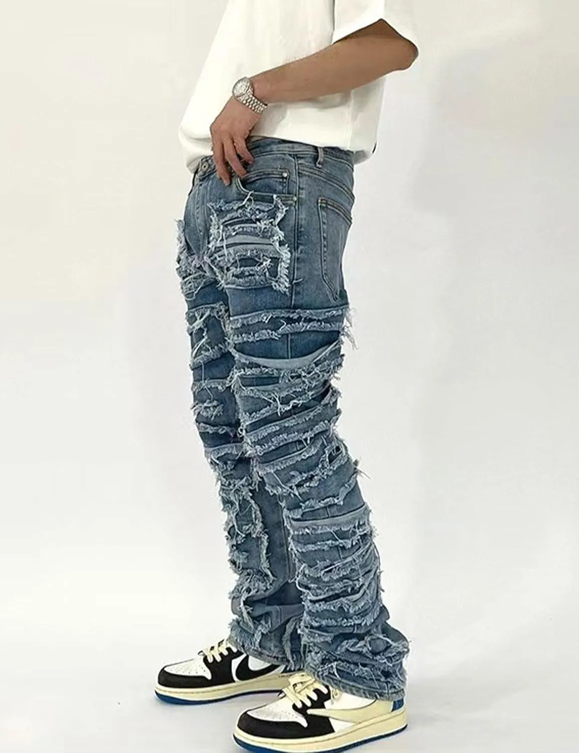 COOLMONAR Men's Ripped Distressed Destroyed Slim Fit Straight Leg Denim Jeans
