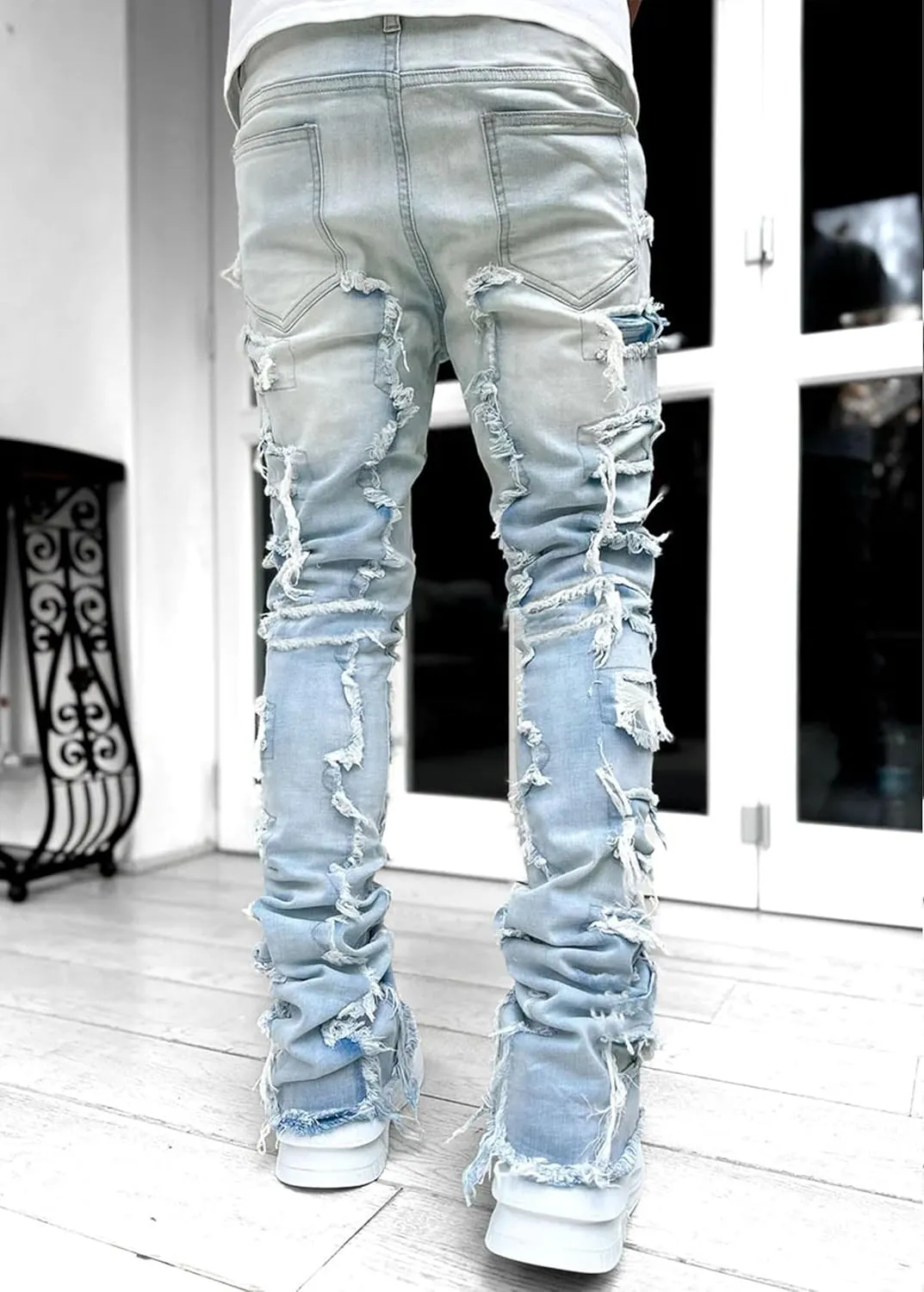 COOLMONAR Men's Ripped Distressed Destroyed Slim Fit Straight Leg Denim Jeans