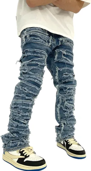 COOLMONAR Men's Ripped Distressed Destroyed Slim Fit Straight Leg Denim Jeans