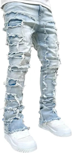 COOLMONAR Men's Ripped Distressed Destroyed Slim Fit Straight Leg Denim Jeans