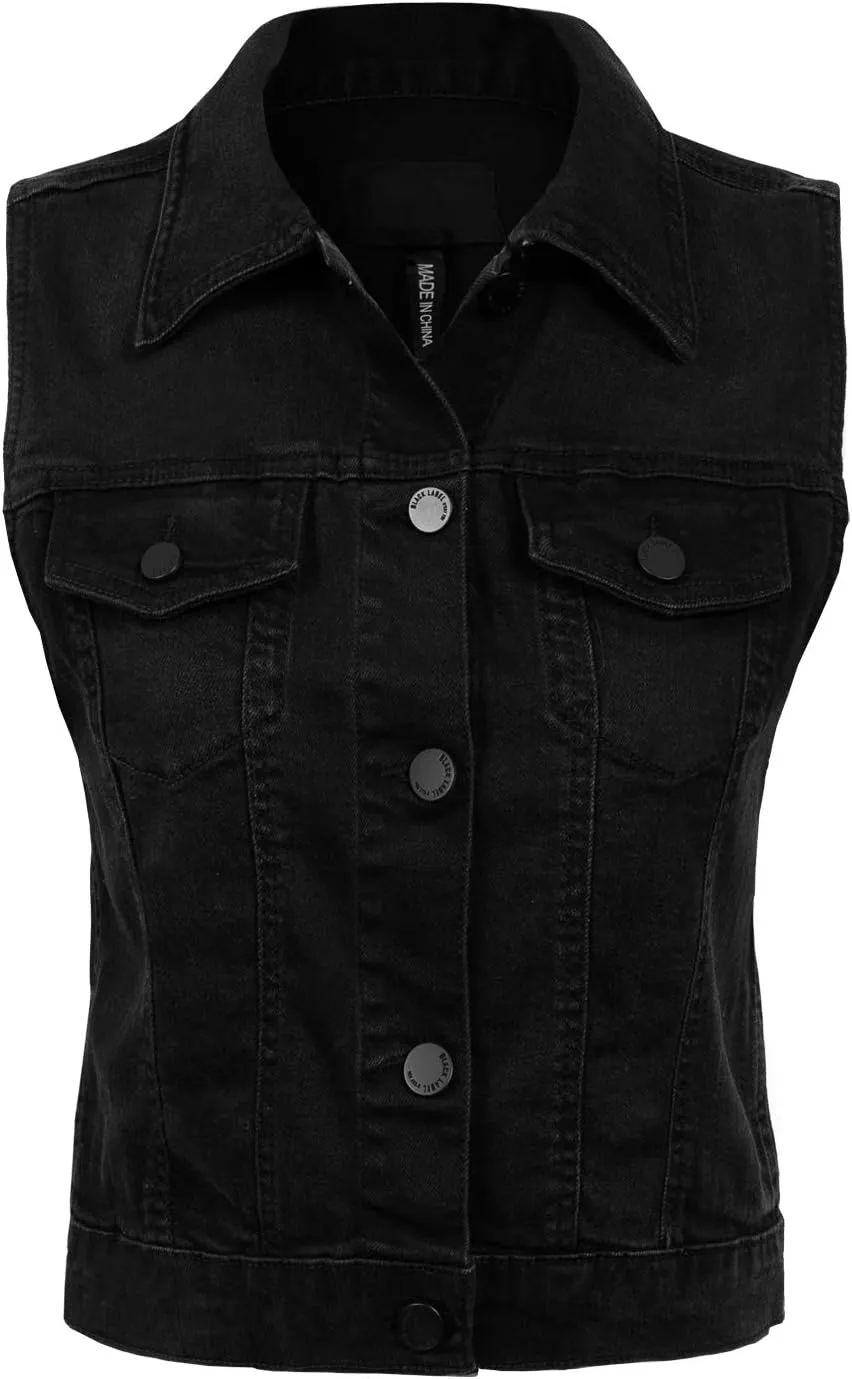 Design by Olivia Women's Classic Sleeveless Stone Wash Distressed Denim Vest