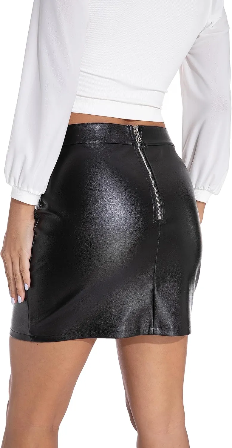 GUANYY Women's High Waisted Faux Leather Mini Pencil Skirt - Classic & Slim