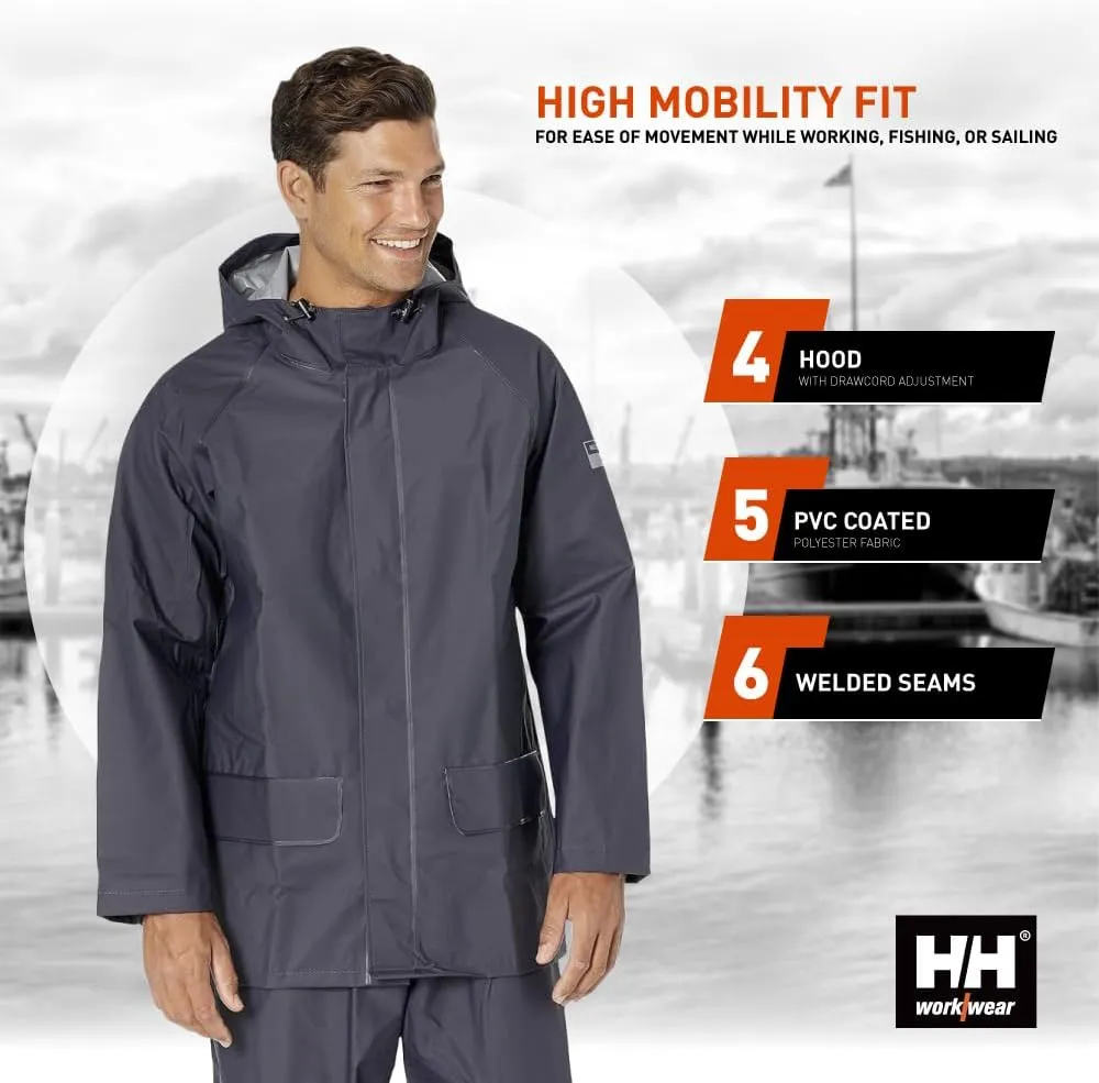Helly-Hansen Workwear Mandal Adjustable Waterproof Jackets for Men - Comfortable PVC-Coated Protective Rain Coat for Men