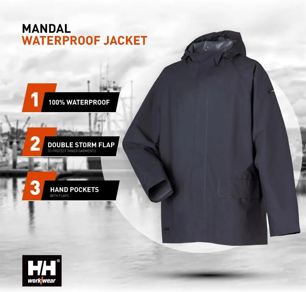 Helly-Hansen Workwear Mandal Adjustable Waterproof Jackets for Men - Comfortable PVC-Coated Protective Rain Coat for Men