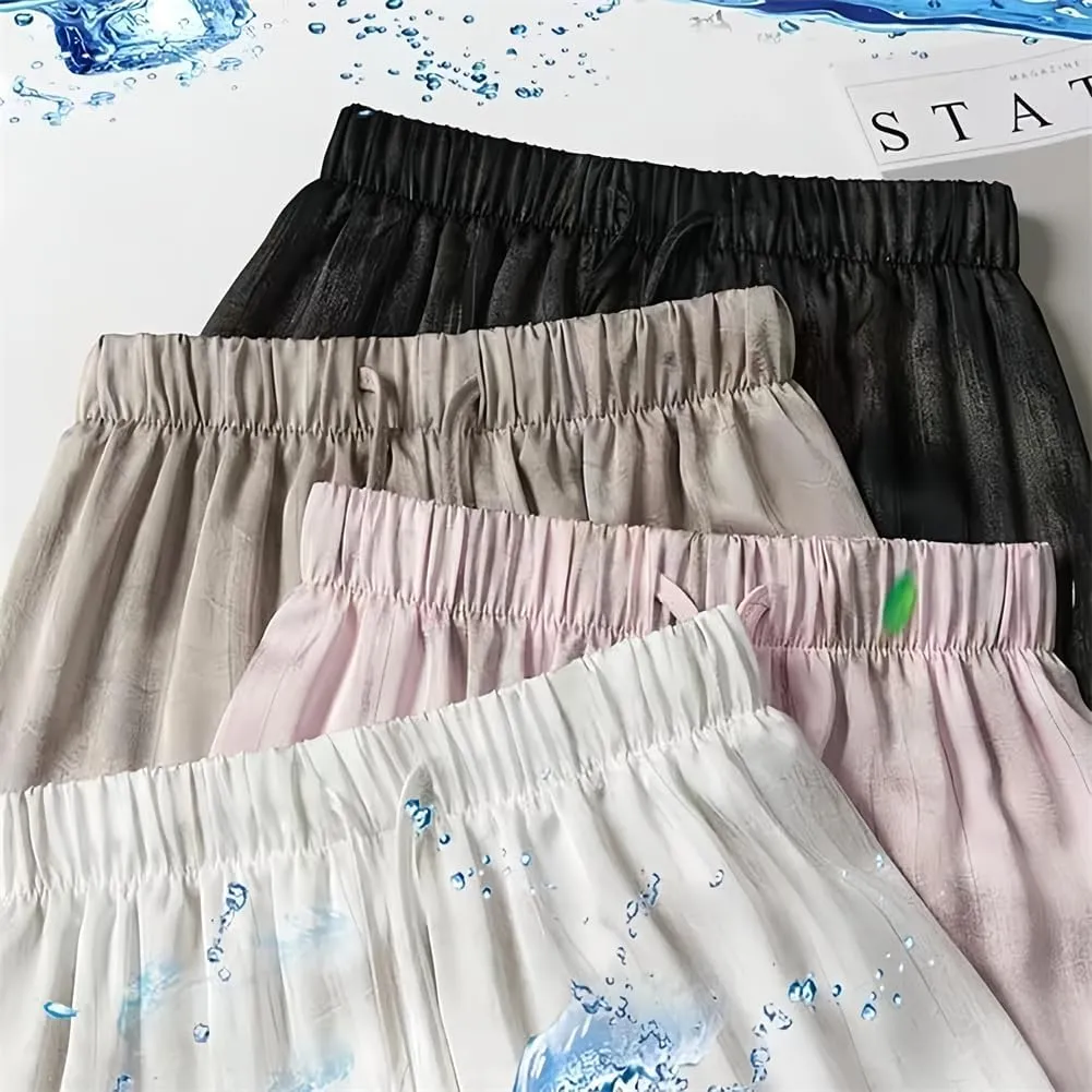 High Waist Loose Ice Silk Wide Leg Lounge Pants Woman Satin tie Dyed Straight Flowy Beach Trousers Elastic Waist Yoga