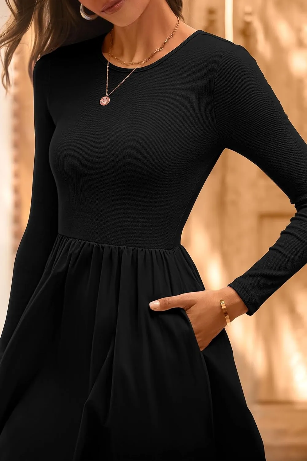 KIRUNDO Women's Casual Long Sleeve Spring Wedding Guest Dress 2025 Summer Fall Elegant Boho Flowy Midi Dresses Pockets