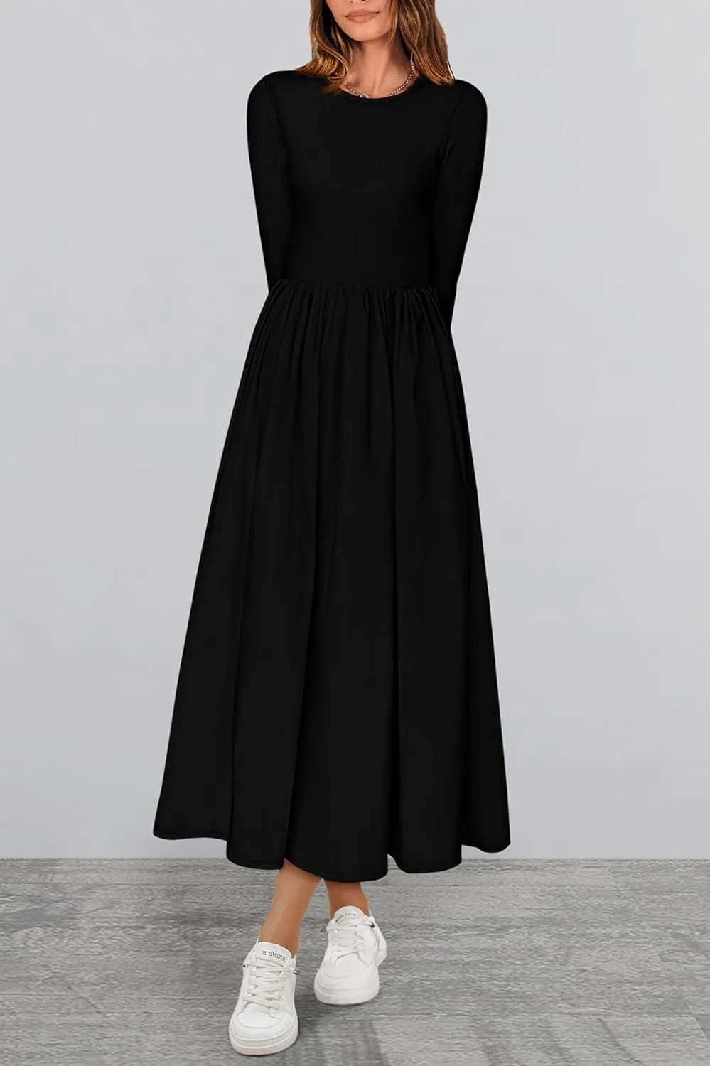 KIRUNDO Women's Casual Long Sleeve Spring Wedding Guest Dress 2025 Summer Fall Elegant Boho Flowy Midi Dresses Pockets