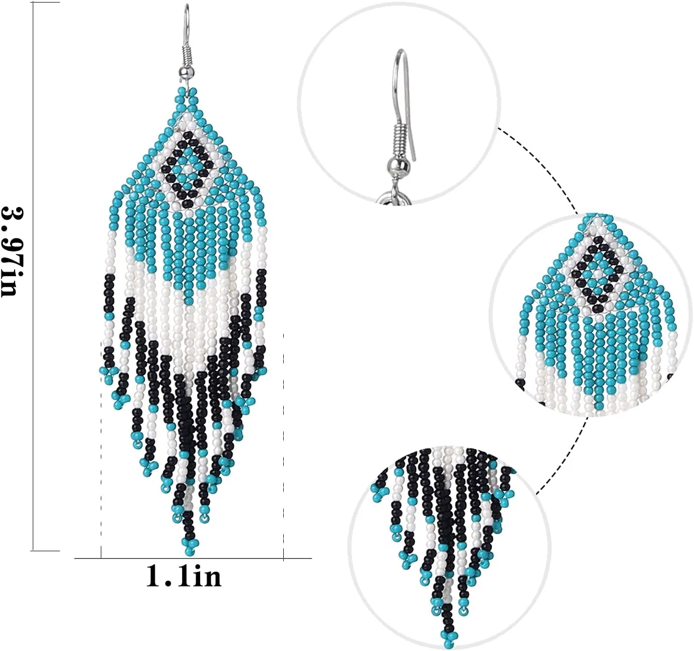 Long Beaded Tassel Earrings - Bohemia Colorful Bead Handmade Beaded Tassel EarringsGifts and Christmas
