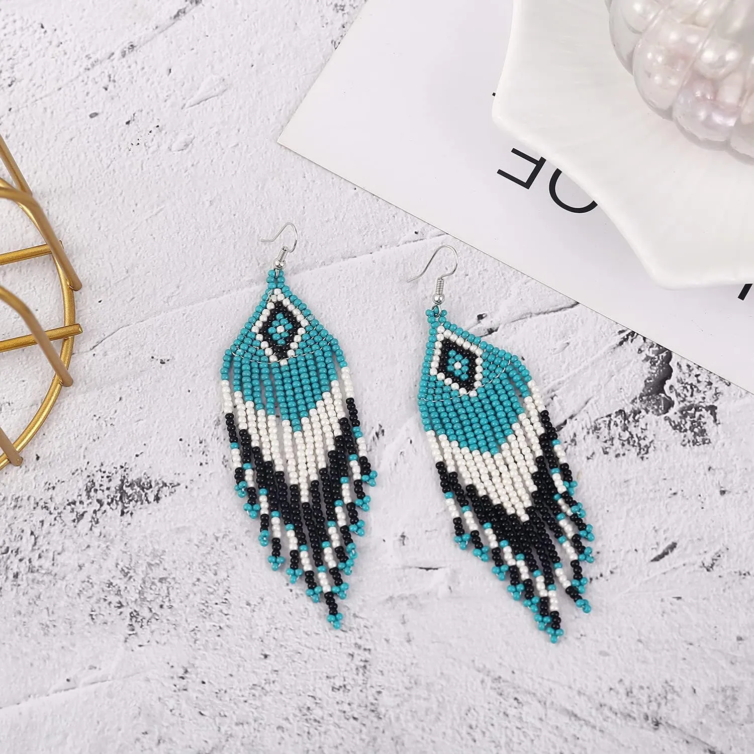 Long Beaded Tassel Earrings - Bohemia Colorful Bead Handmade Beaded Tassel EarringsGifts and Christmas