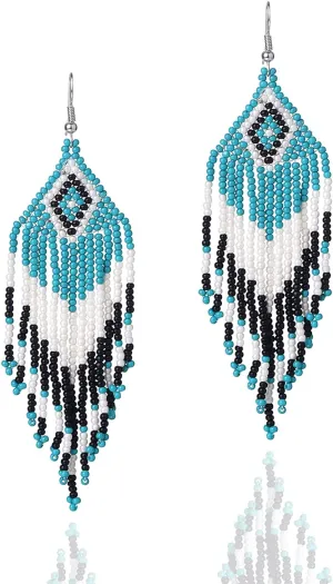 Long Beaded Tassel Earrings - Bohemia Colorful Bead Handmade Beaded Tassel EarringsGifts and Christmas