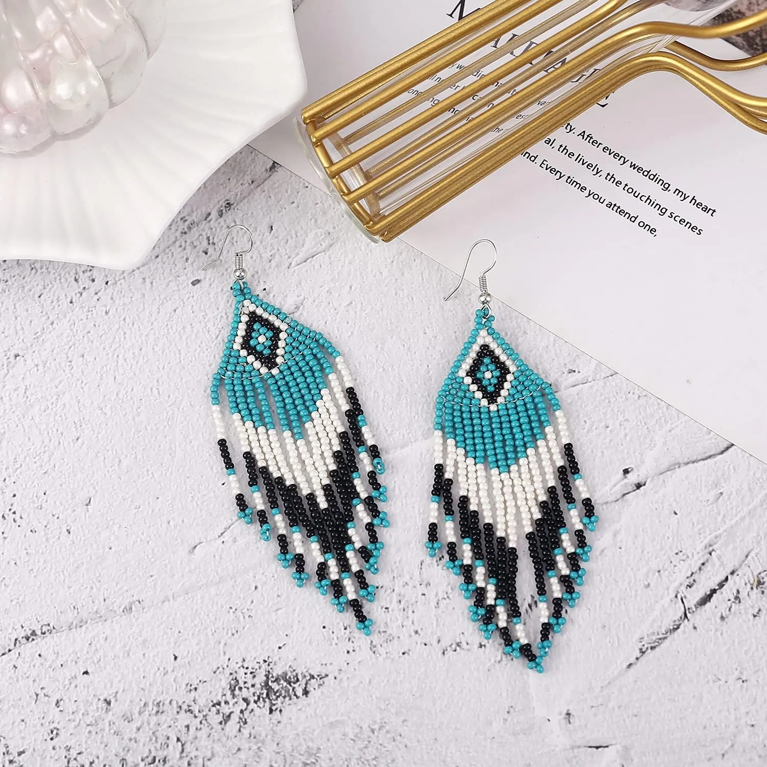 Long Beaded Tassel Earrings - Bohemia Colorful Bead Handmade Beaded Tassel EarringsGifts and Christmas