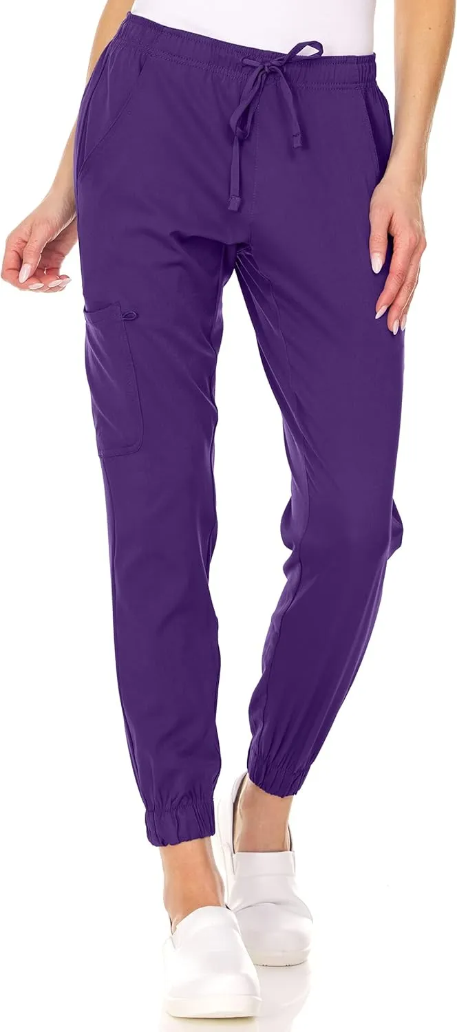 MediChic Womens Scrub Joggers 4-Way Stretch Anti-Wrinkle Moisture-Wicking Elastic Waistband Four Pocket Jogger Pants