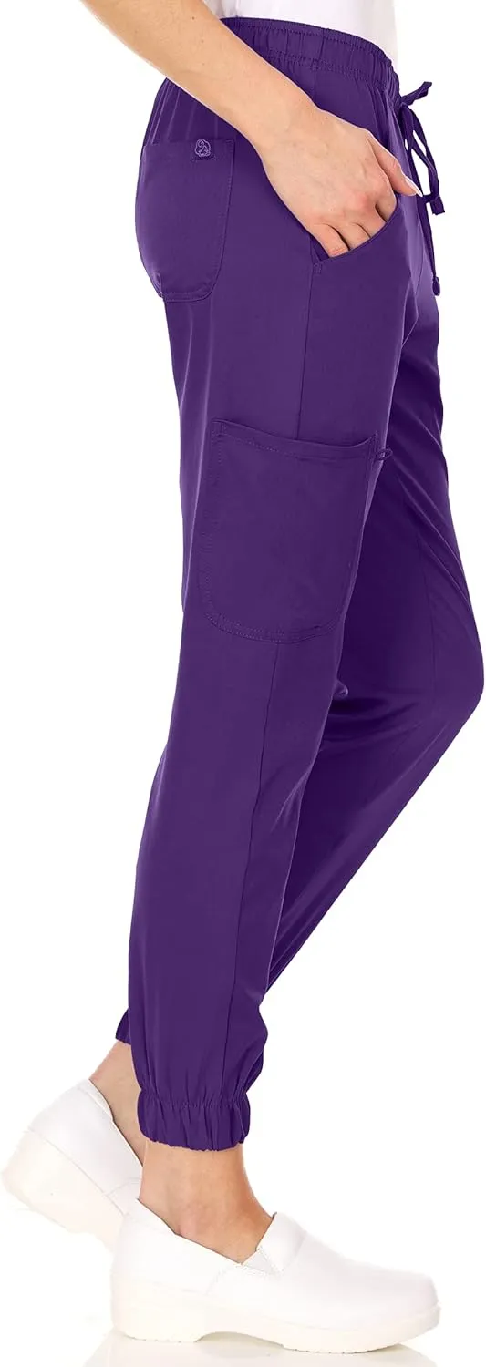 MediChic Womens Scrub Joggers 4-Way Stretch Anti-Wrinkle Moisture-Wicking Elastic Waistband Four Pocket Jogger Pants