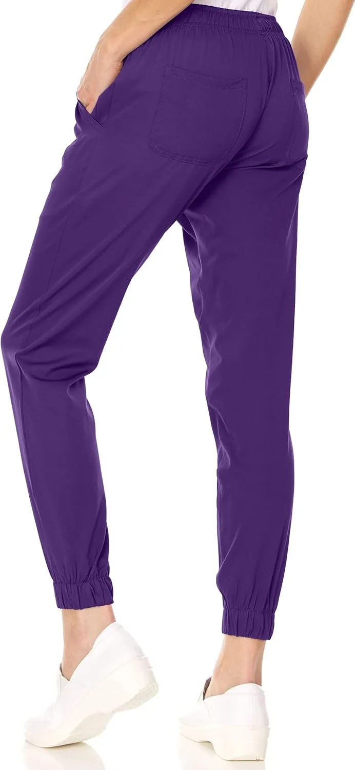 MediChic Womens Scrub Joggers 4-Way Stretch Anti-Wrinkle Moisture-Wicking Elastic Waistband Four Pocket Jogger Pants