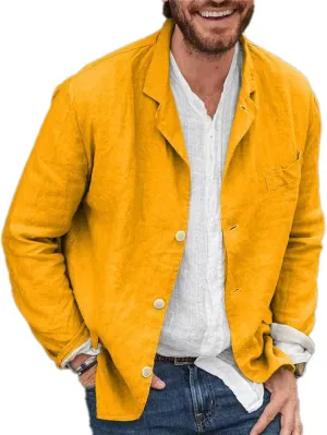 Men's Cotton and Linen Casual Blazer Jacket Regular Fit Lightweight Summer Tops
