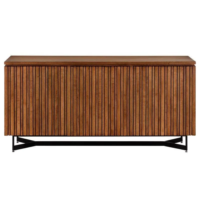 Modern Ribbed Morel Brown Credenza