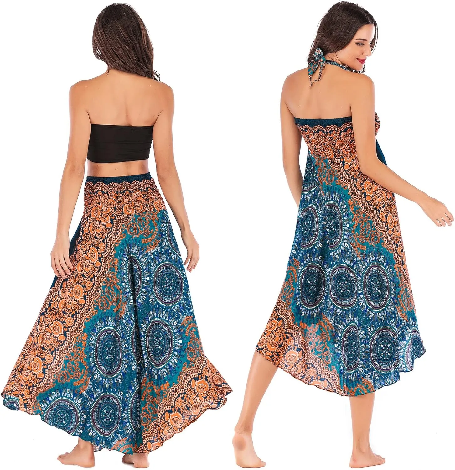 PNKJ Women Bohemian Mandala Floral Print Rayon Hippie Maxi Skirt Boho Summer Beach Dress