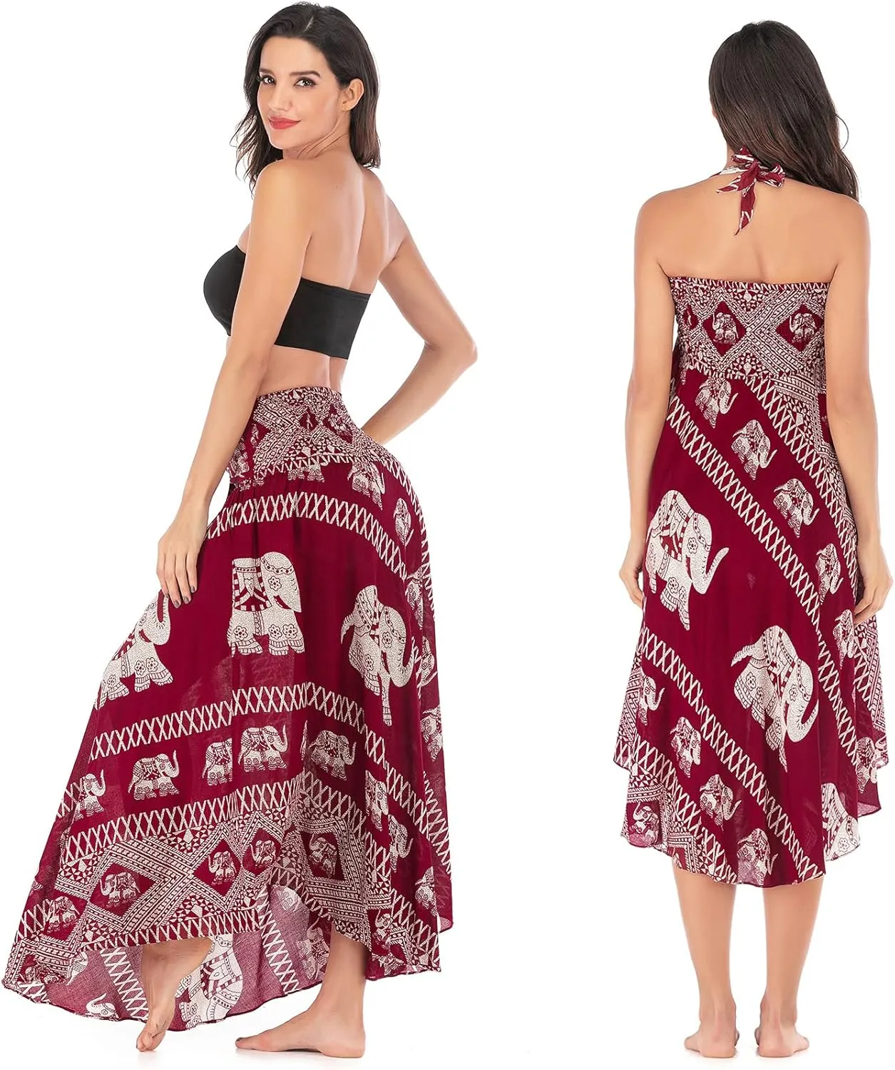 PNKJ Women Bohemian Mandala Floral Print Rayon Hippie Maxi Skirt Boho Summer Beach Dress