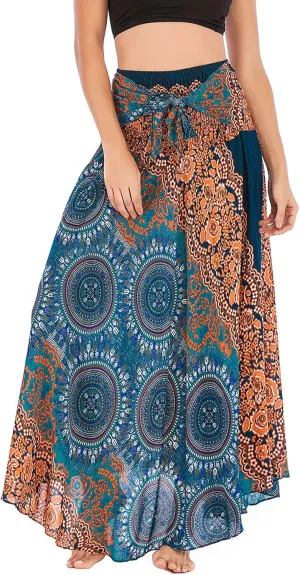 PNKJ Women Bohemian Mandala Floral Print Rayon Hippie Maxi Skirt Boho Summer Beach Dress