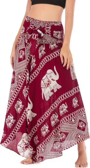 PNKJ Women Bohemian Mandala Floral Print Rayon Hippie Maxi Skirt Boho Summer Beach Dress