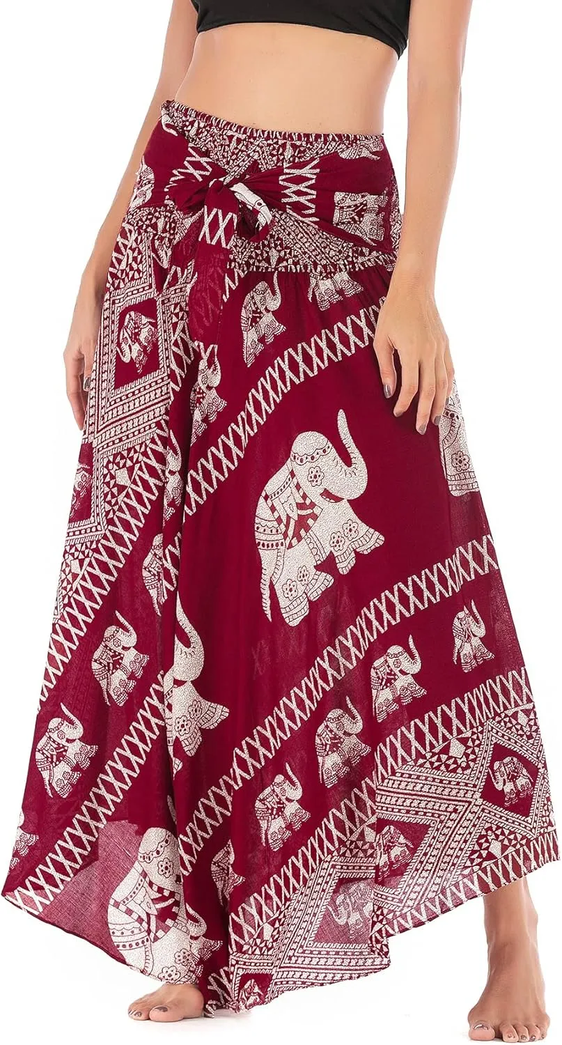 PNKJ Women Bohemian Mandala Floral Print Rayon Hippie Maxi Skirt Boho Summer Beach Dress