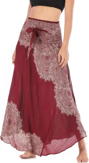 PNKJ Women Bohemian Mandala Floral Print Rayon Hippie Maxi Skirt Boho Summer Beach Dress