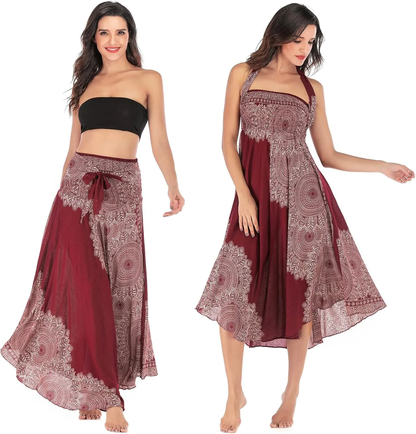 PNKJ Women Bohemian Mandala Floral Print Rayon Hippie Maxi Skirt Boho Summer Beach Dress