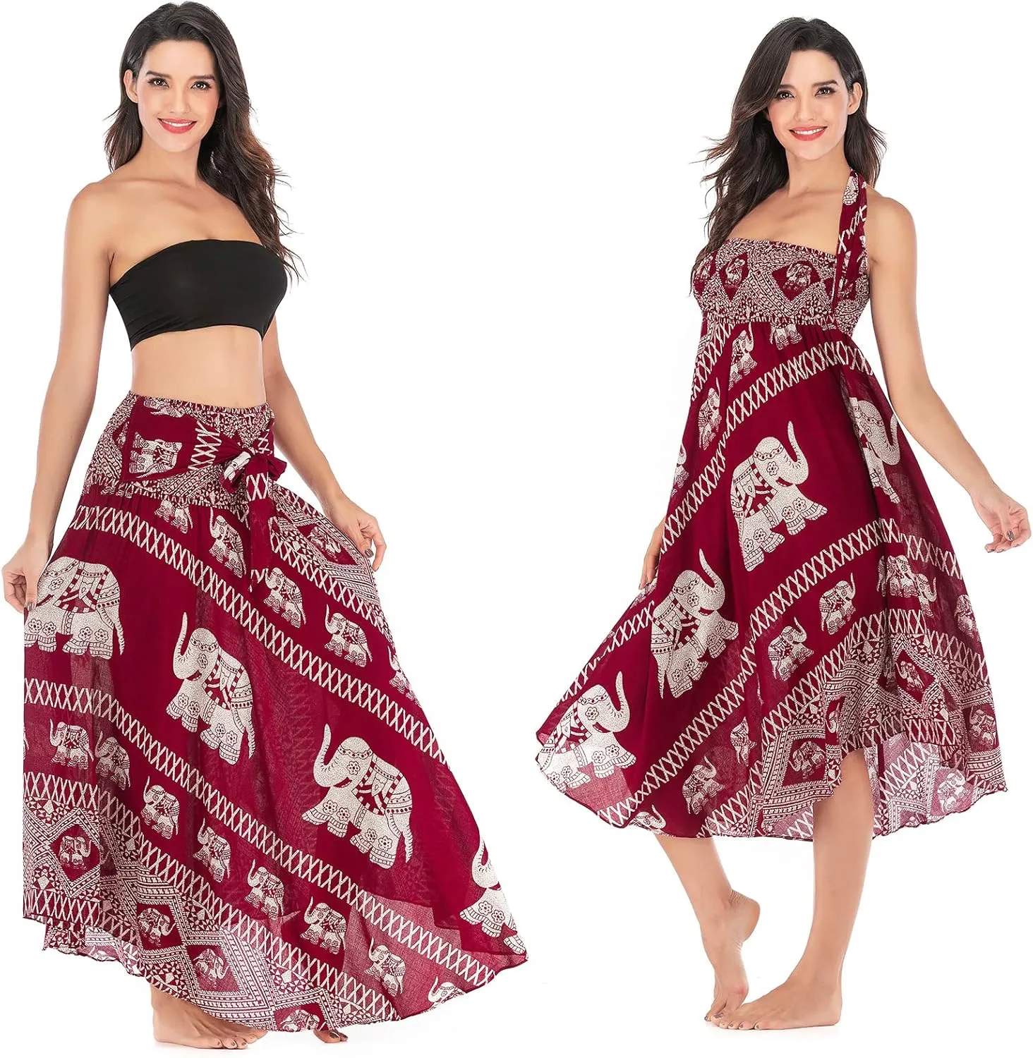 PNKJ Women Bohemian Mandala Floral Print Rayon Hippie Maxi Skirt Boho Summer Beach Dress