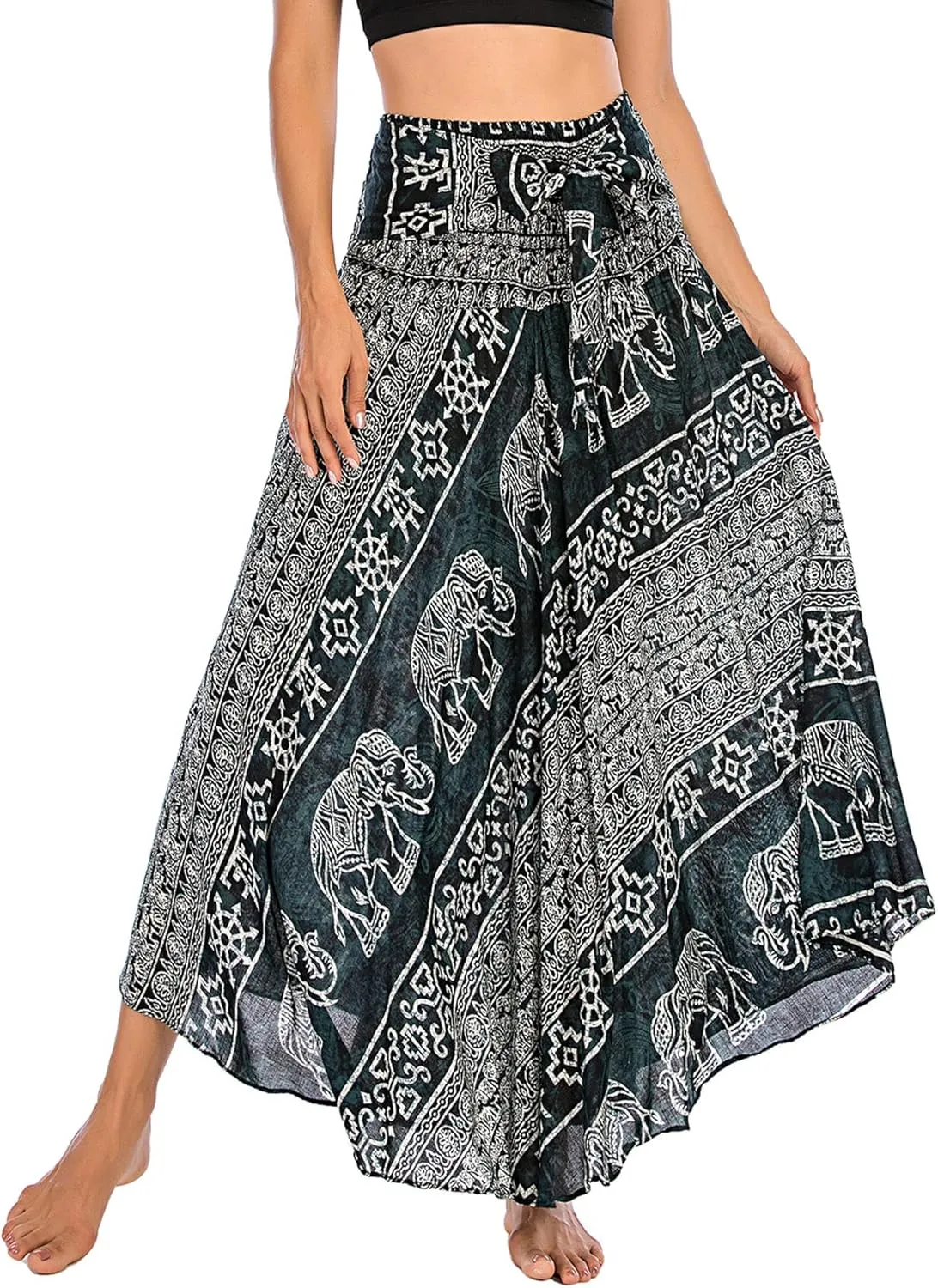 PNKJ Women Boho Elephant Print Hippie Maxi Long Skirt Bohemian Summer Casual Beach Dress