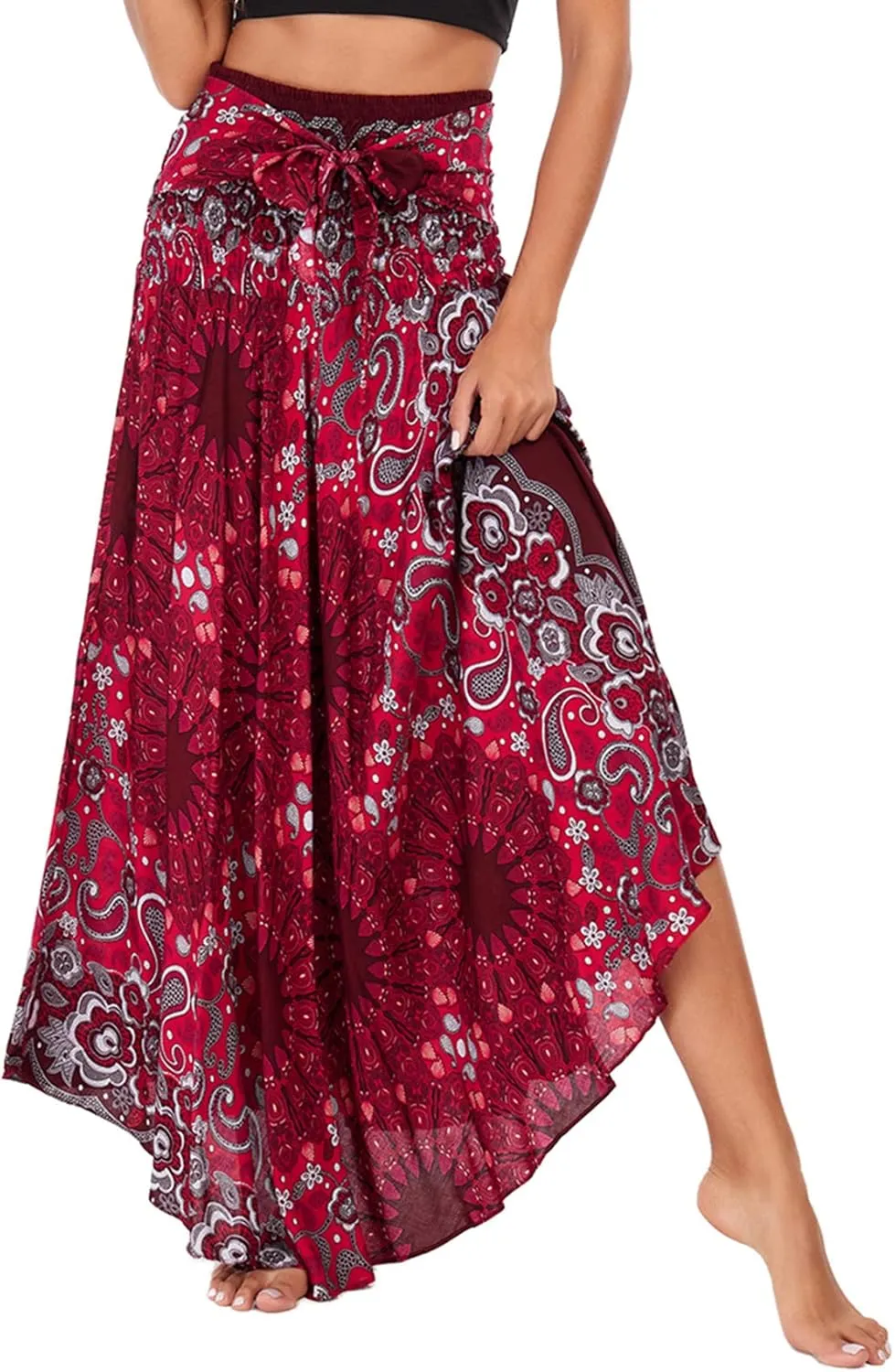 PNKJ Women Boho Elephant Print Hippie Maxi Long Skirt Bohemian Summer Casual Beach Dress