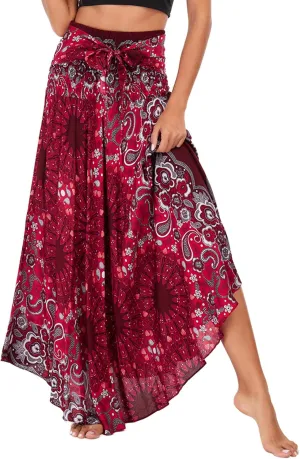 PNKJ Women Boho Elephant Print Hippie Maxi Long Skirt Bohemian Summer Casual Beach Dress