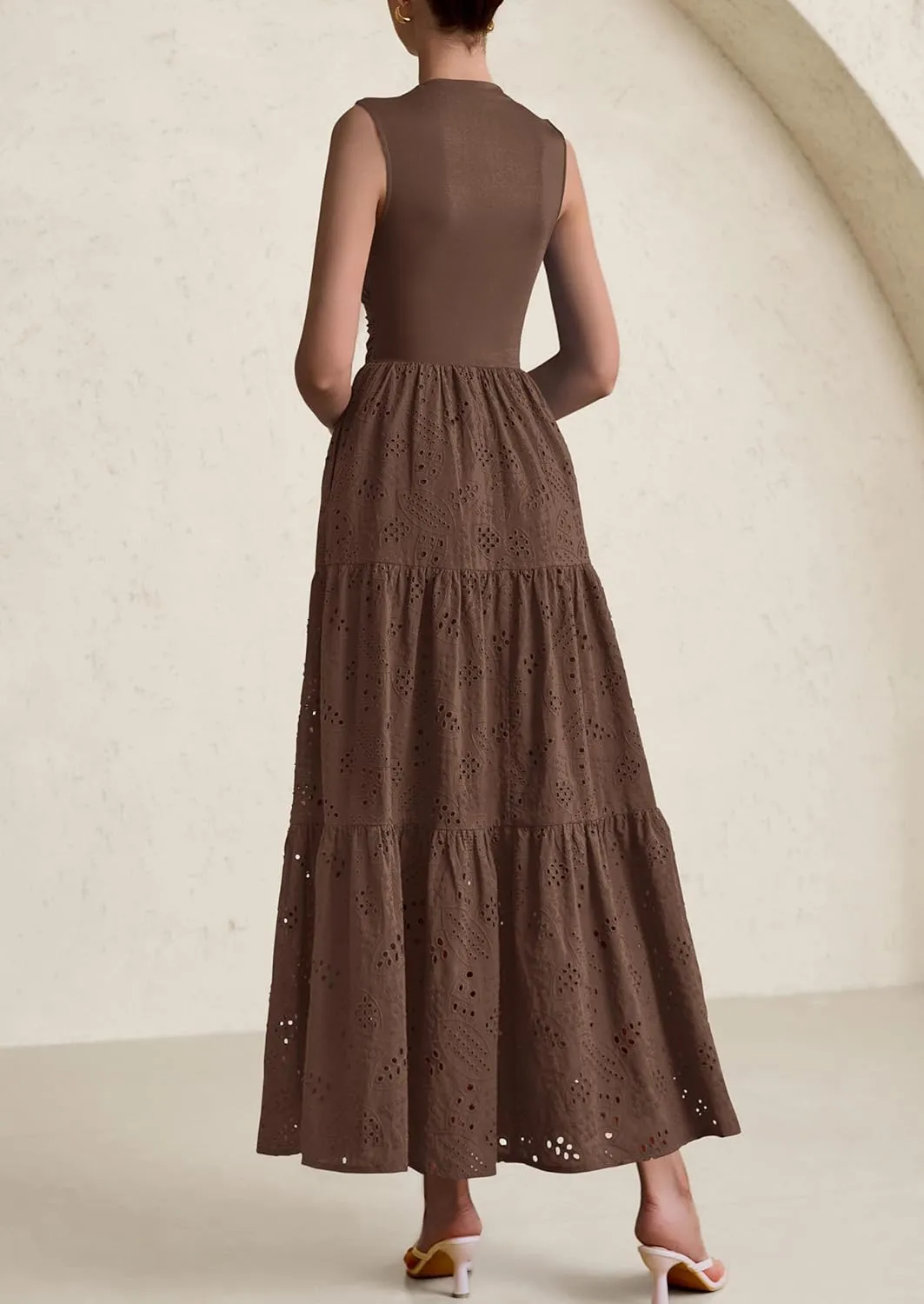 PRETTYGARDEN Summer Dresses for Women 2025 Casual Eyelet Sleeveless Wedding Guest Maxi Dress Tank Top Sundress with Pockets