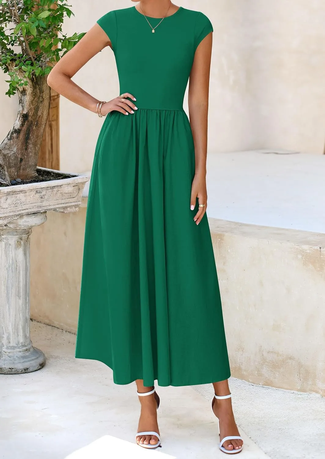 PRETTYGARDEN Women's 2025 Summer Casual Long Dresses Cap Sleeve Patchwork A Line Flowy Modest Elegant Homecoming Maxi Dress