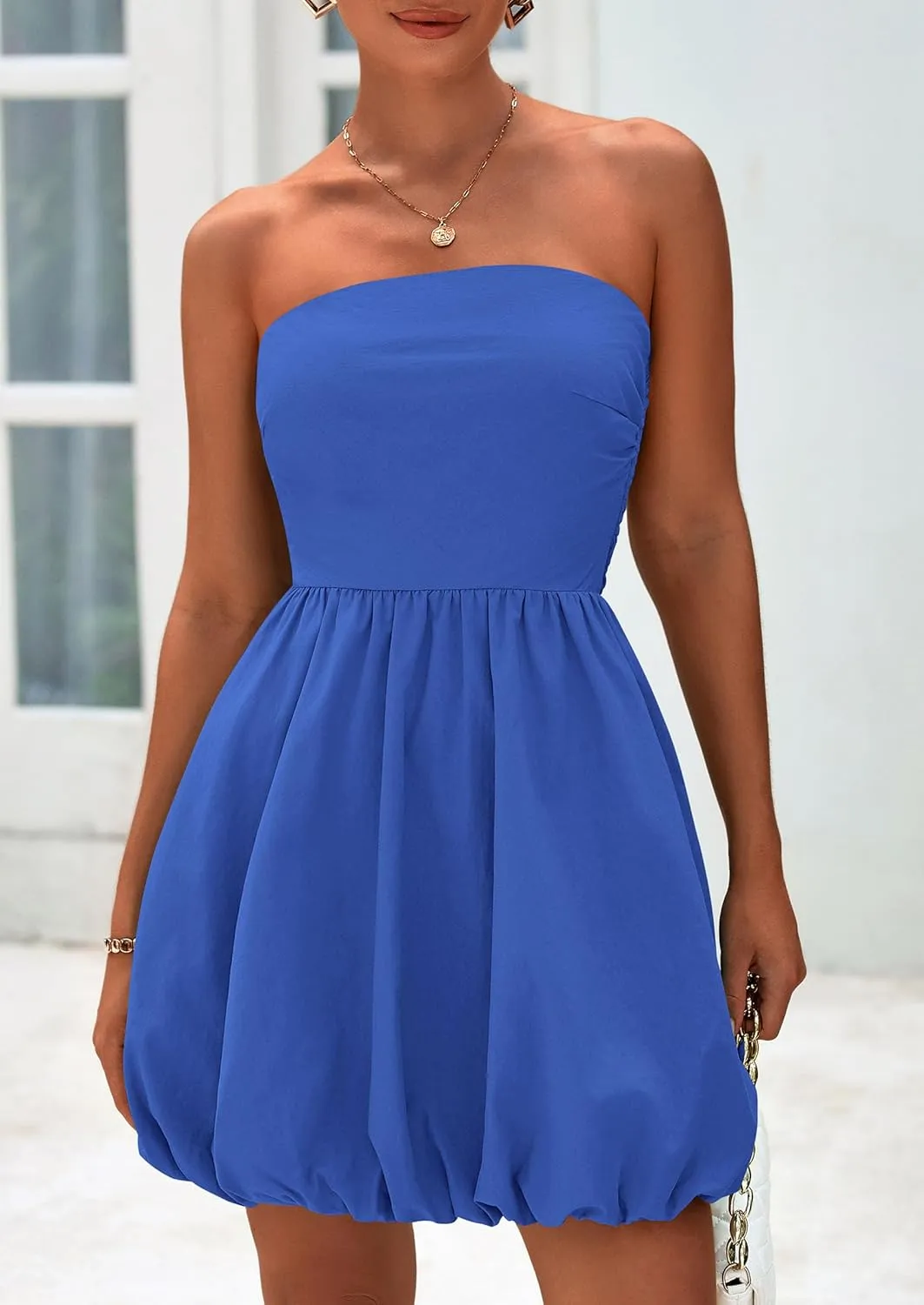 PRETTYGARDEN Women's Bubble Mini Short Dress 2025 Summer Casual A Line Strapless Tube Top Sundress Trendy Smocked Dresses