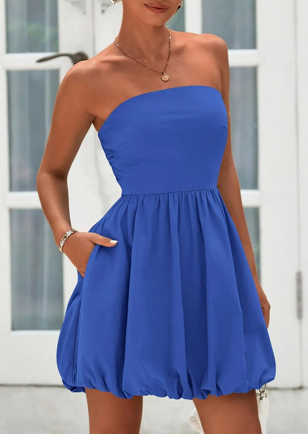 PRETTYGARDEN Women's Bubble Mini Short Dress 2025 Summer Casual A Line Strapless Tube Top Sundress Trendy Smocked Dresses