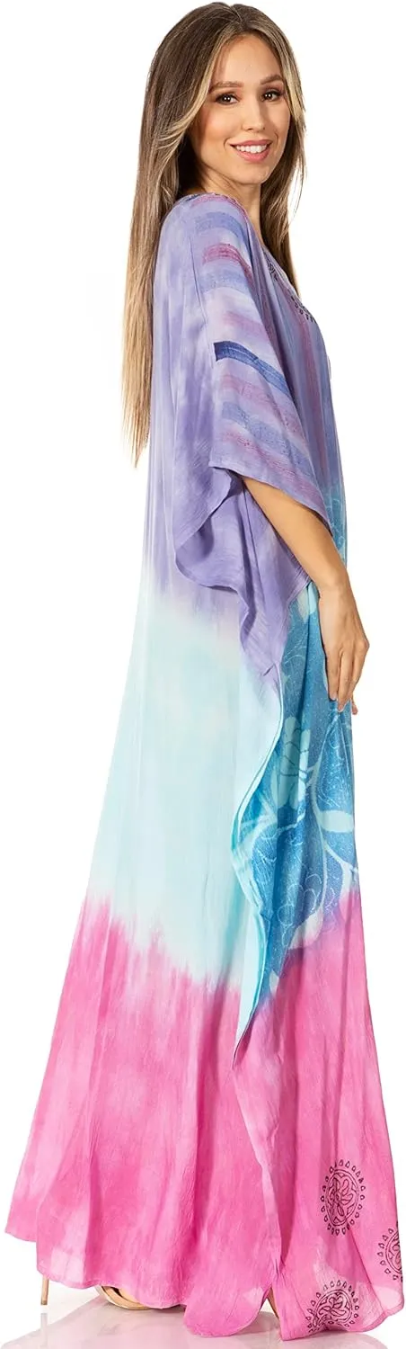 Sakkas Catia Women's Boho Casual Long Maxi Caftan Dress Kaftan Cover-up LougeWear