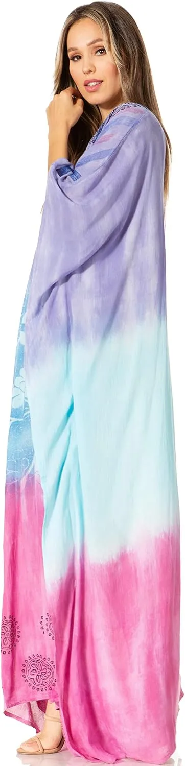 Sakkas Catia Women's Boho Casual Long Maxi Caftan Dress Kaftan Cover-up LougeWear