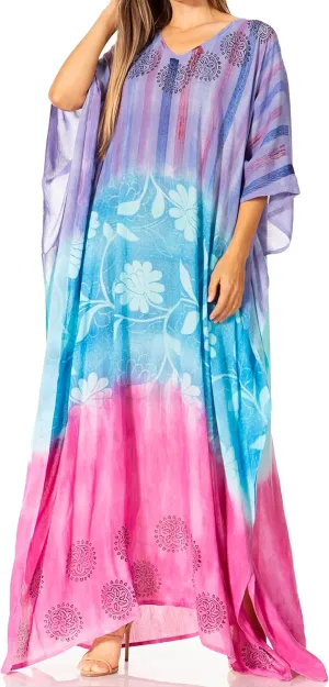 Sakkas Catia Women's Boho Casual Long Maxi Caftan Dress Kaftan Cover-up LougeWear