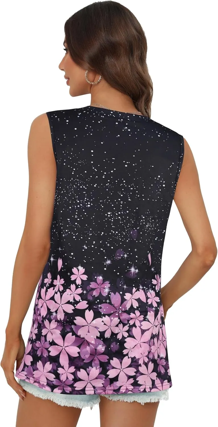 Summer Tops for Women Sleeveless V Neck Tshirt Loose Fit Casual Tank Tunic Blouse