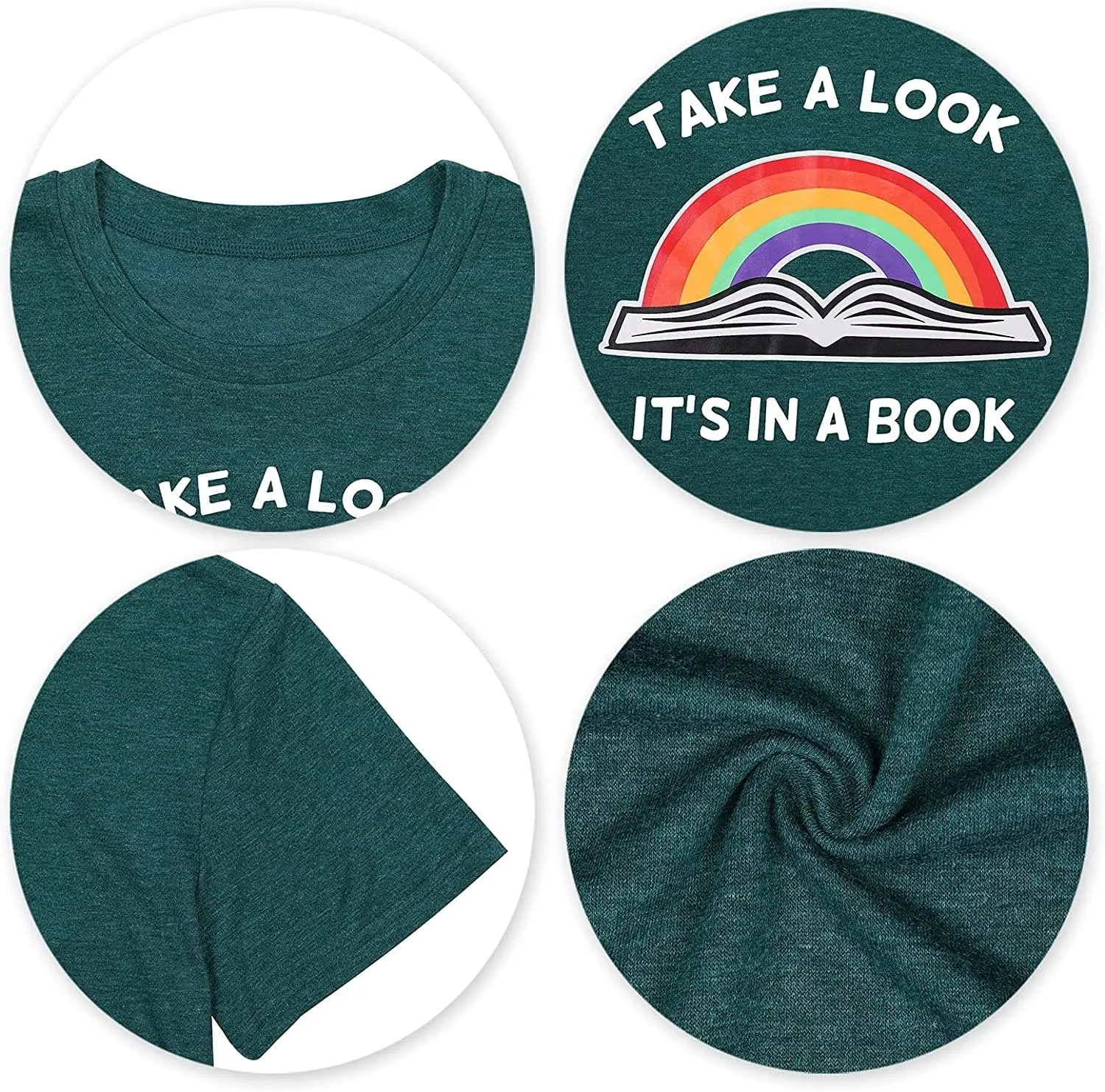 Take A Look Its in A Book T-Shirt Women Cute Book Lover Gift Teacher Shirt Reading Top Funny Letter Print Rainbow Graphic Tee