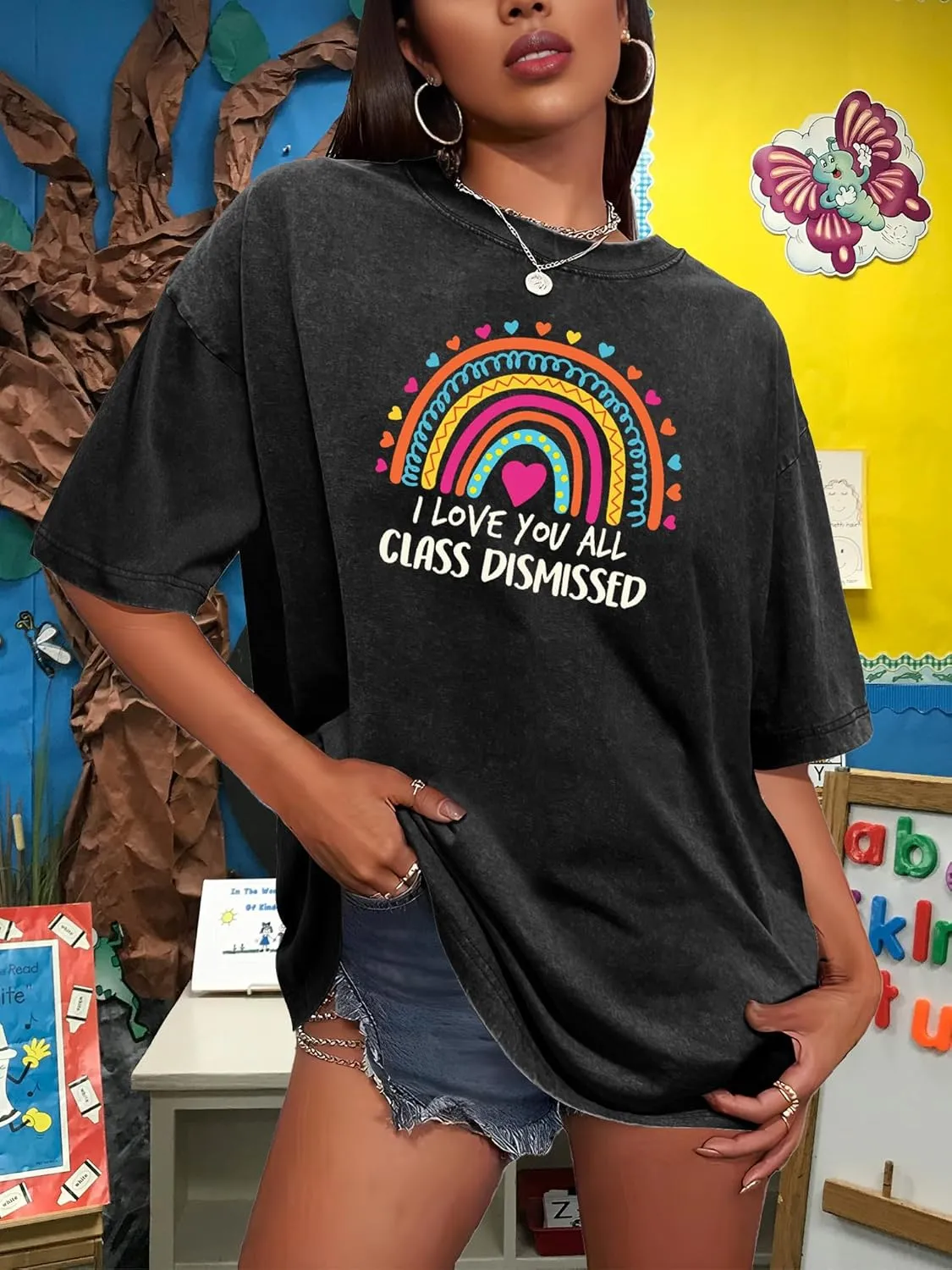 Teacher Shirts for Women Oversized Tshirts Teacher Appreciation Gifts Shirt Letter Printed Short Sleeve Tee Shirts