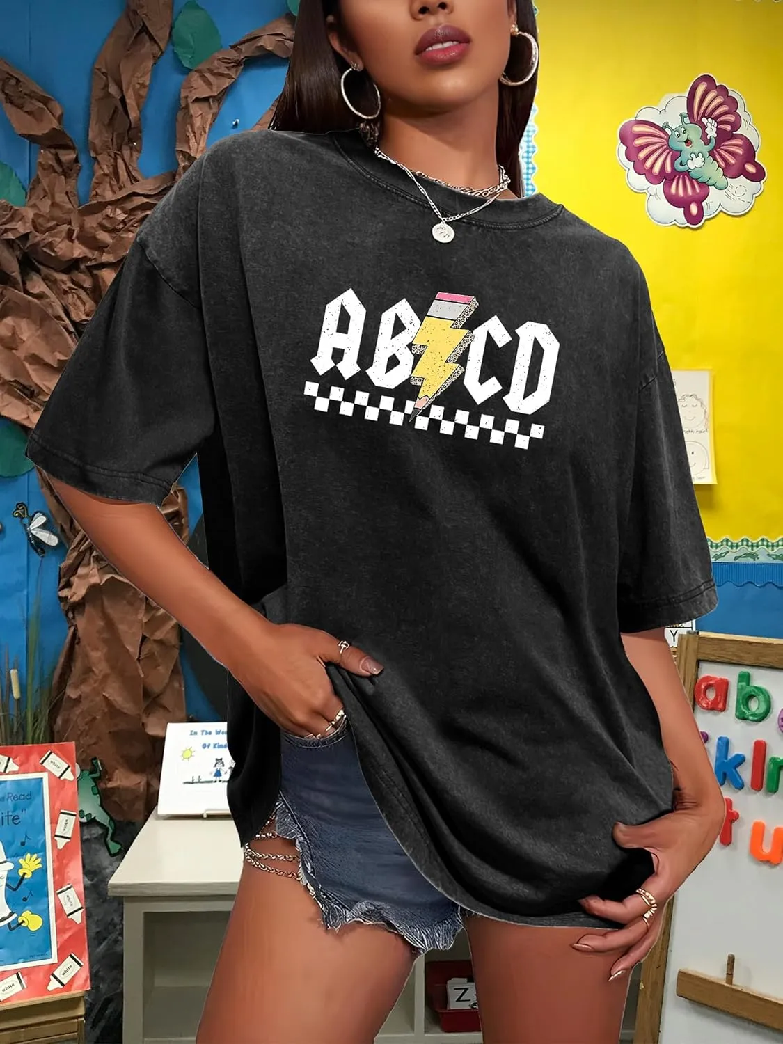 Teacher Shirts for Women Oversized Tshirts Teacher Appreciation Gifts Shirt Letter Printed Short Sleeve Tee Shirts